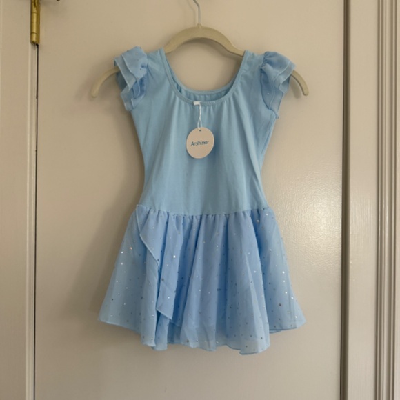 NWT Ruffle Sleeve Ballet Tutu Leotard Sky Blue Girls Sugarplum Fairy 5/6 - Picture 4 of 5